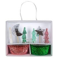 Meri Meri - Cupcake Set Weihnachten Baum bunt